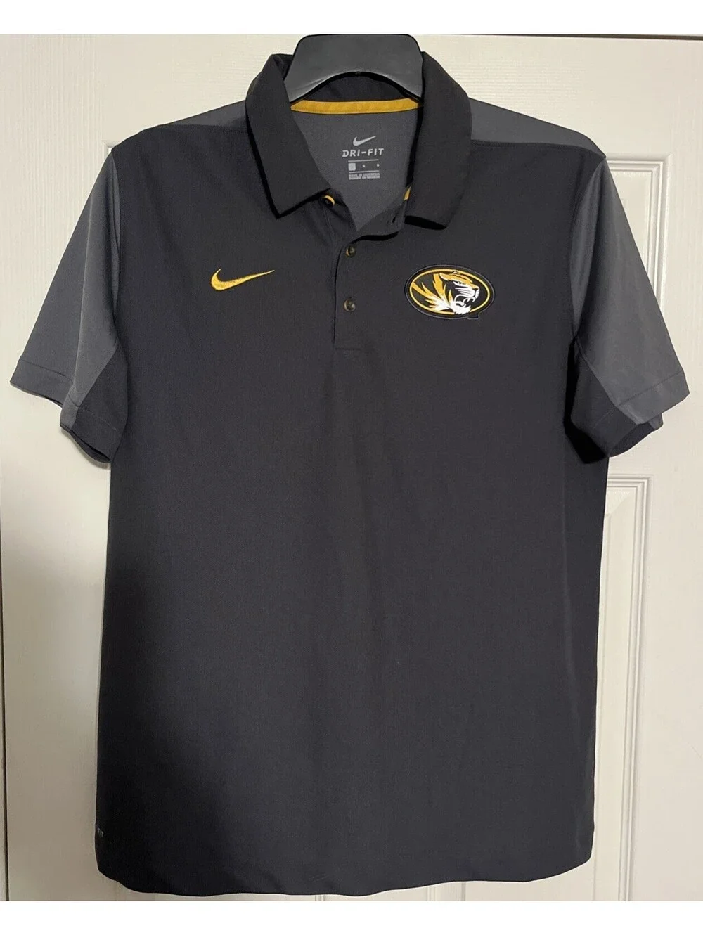 Nike Dri-Fit Polo Large Shirt Men's Gray Colorblock MIZZOU Missouri Tiger Clean!